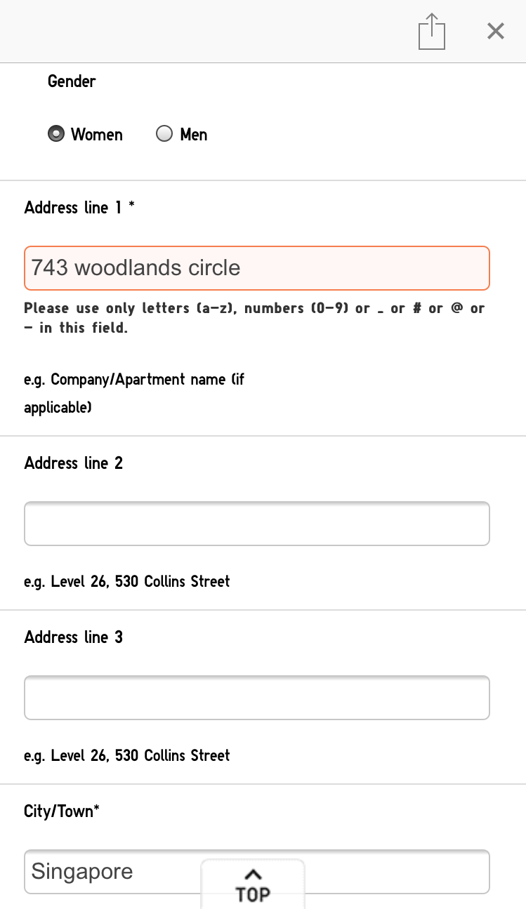 help text in sign up form ecommerce