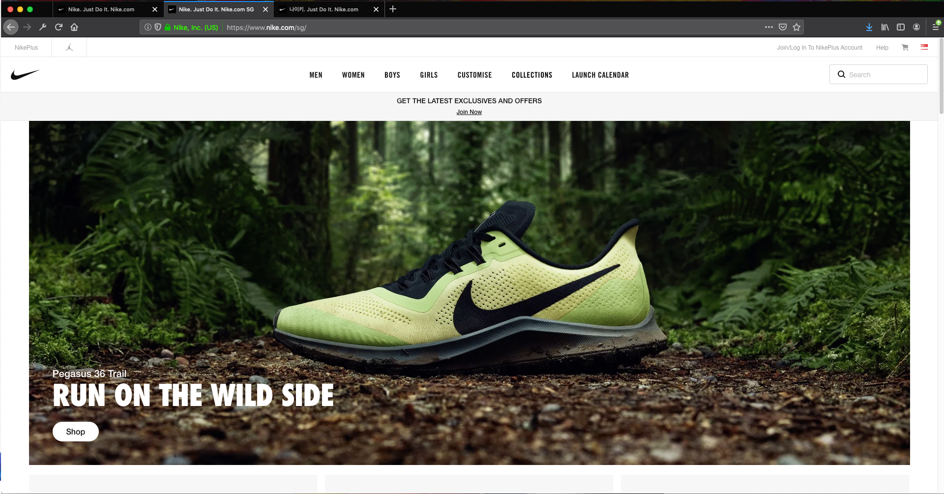 Web Page Design - Home page screenshot- Nike (SG)