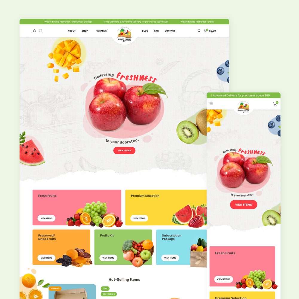 Web Design Portfolio Cover - Season Fruits - Mobile and Tablet Views