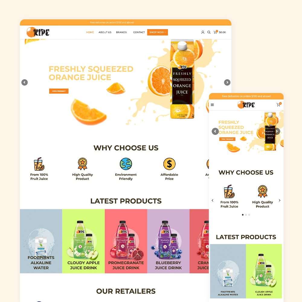 Web Design Portfolio Cover - Australian Fruit Juice (S) - Mobile and Tablet Views
