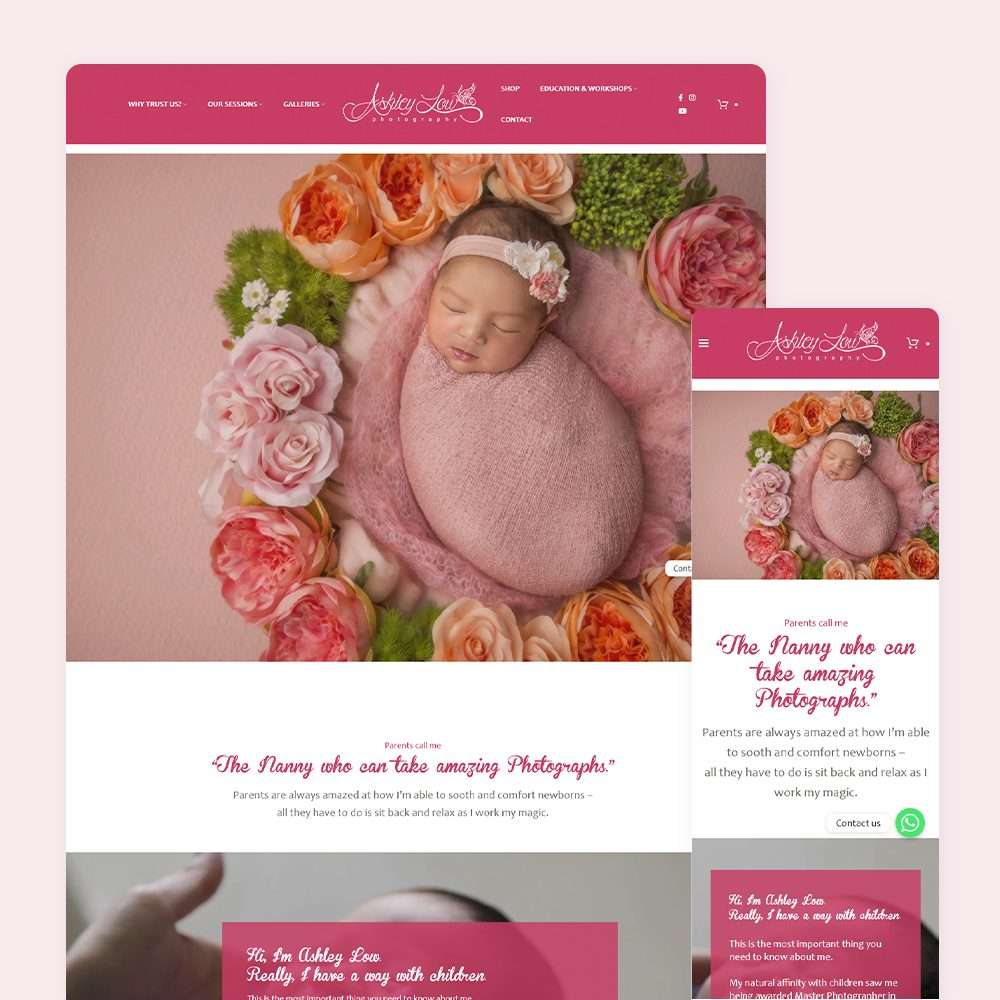 Web Design Portfolio Cover - Ashley Low Photography - Mobile and Tablet Views