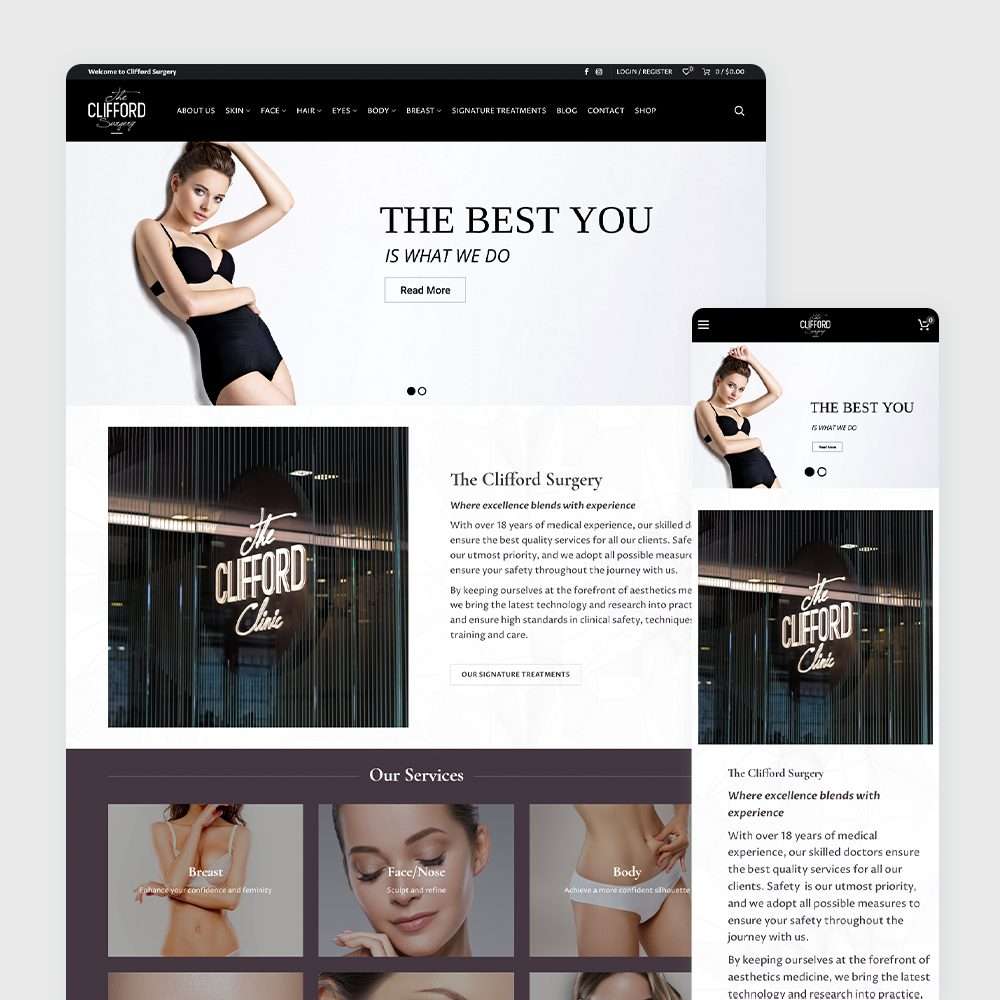 Web Design Portfolio Cover - The Clifford Surgery - Mobile and Tablet Views
