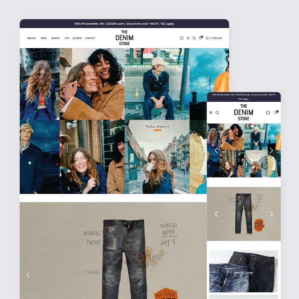 Web Design Portfolio Cover - The Denim Store - Mobile and Tablet Views