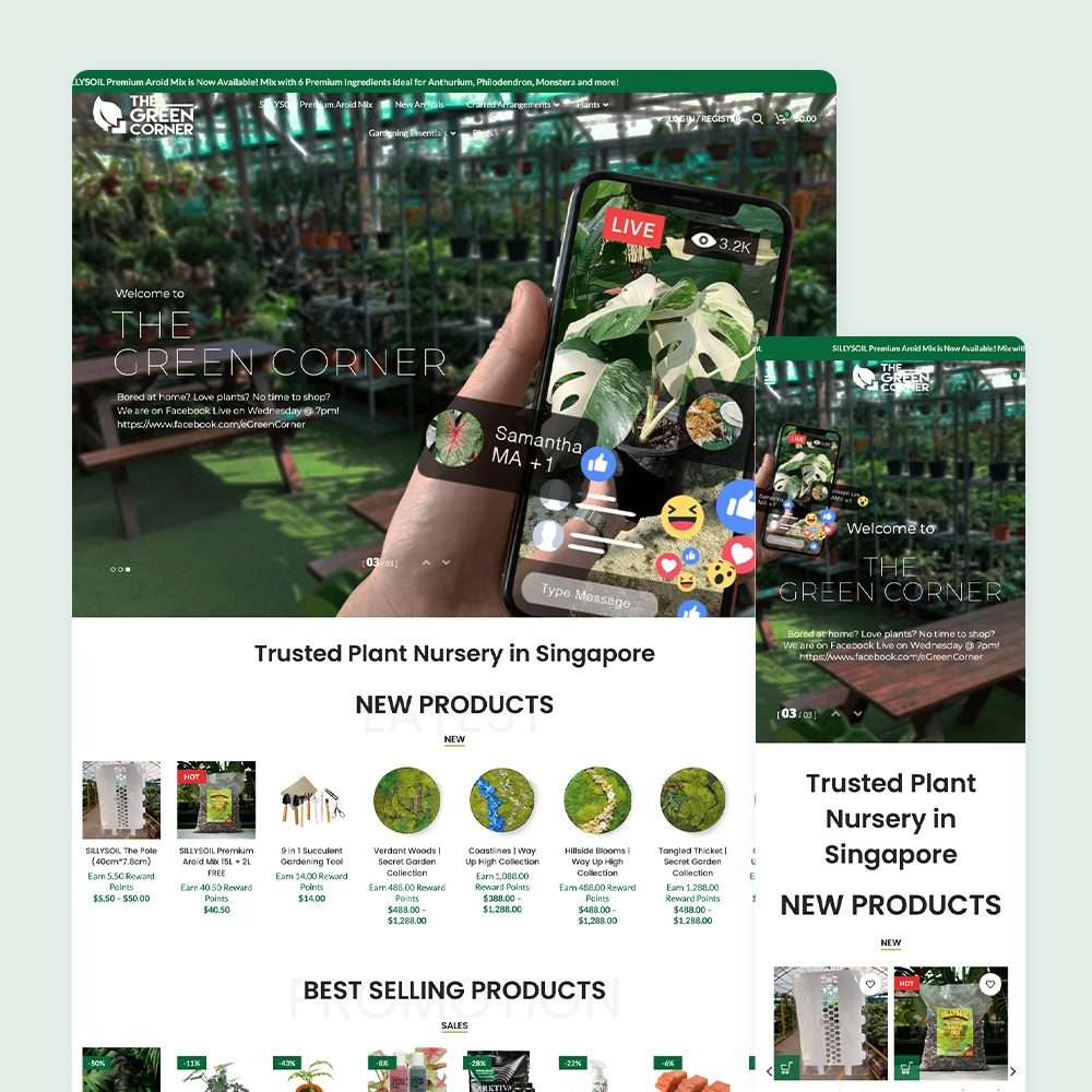 Web Design Portfolio Cover - The Green Corner - Mobile and Tablet Views