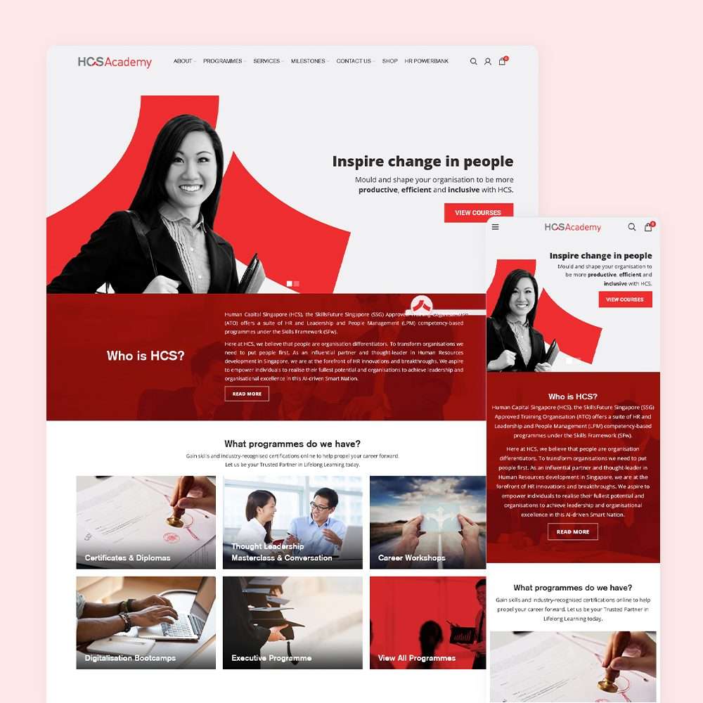 Web Design Portfolio Cover - HCS Academy - Mobile and Tablet Views