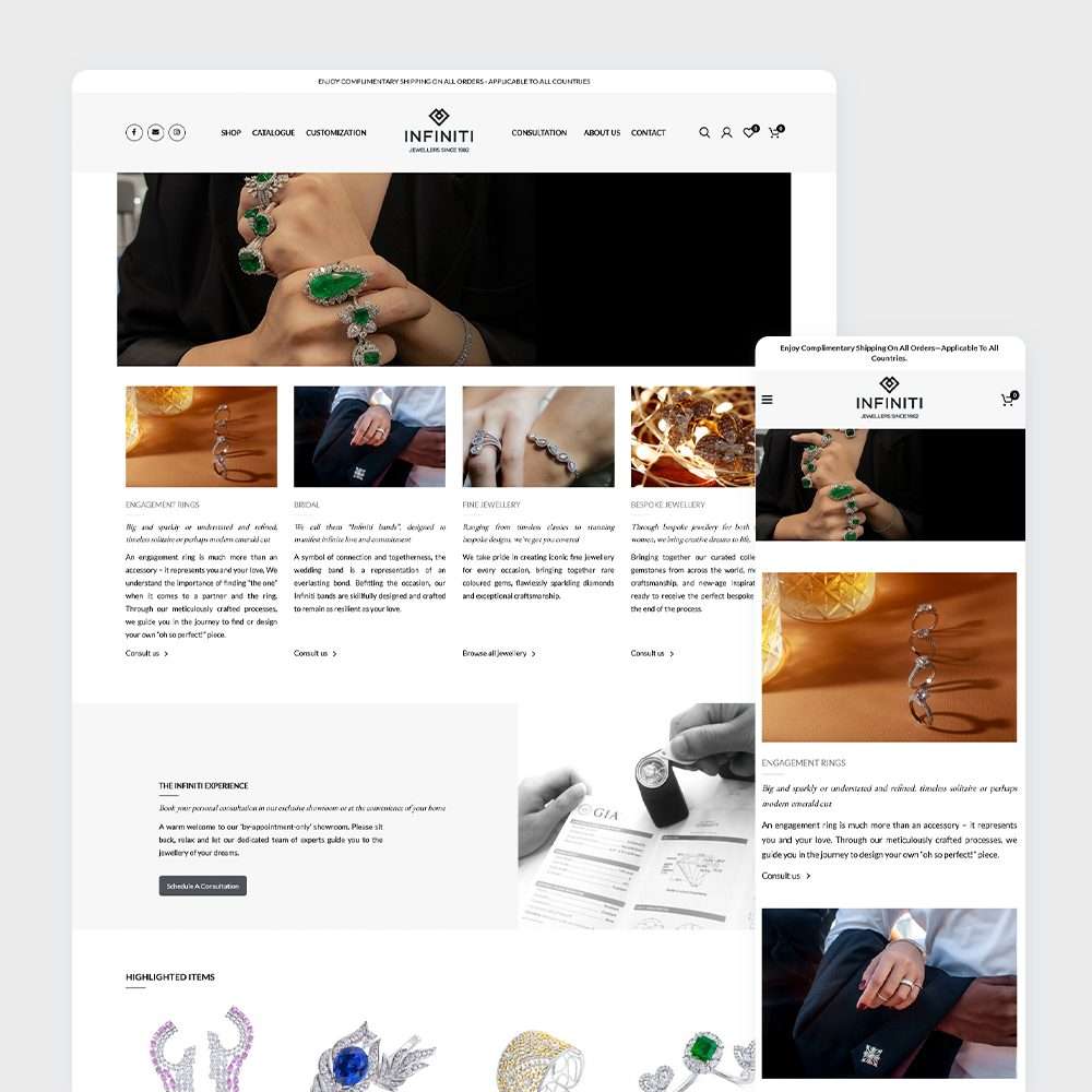 Web Design Portfolio Cover - Infiniti Jewels - Mobile and Tablet Views