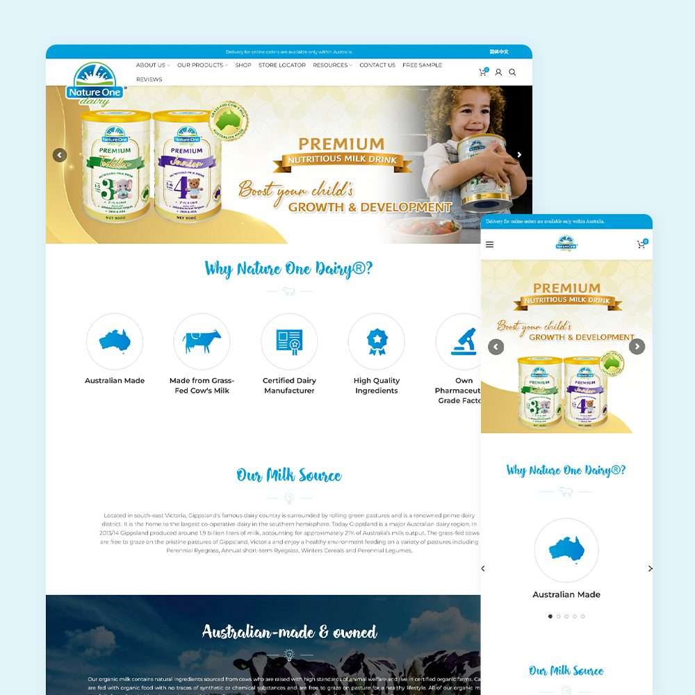 Web Design Portfolio Cover - Nature One Dairy - Mobile and Tablet Views