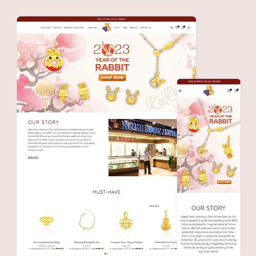 Web Design Portfolio Cover - Ngee Soon Jewellery - Mobile and Tablet Views