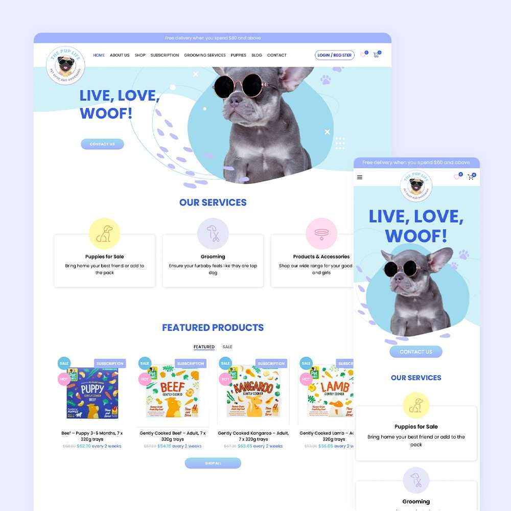 Web Design Portfolio Cover - The Pup Life - Mobile and Tablet Views