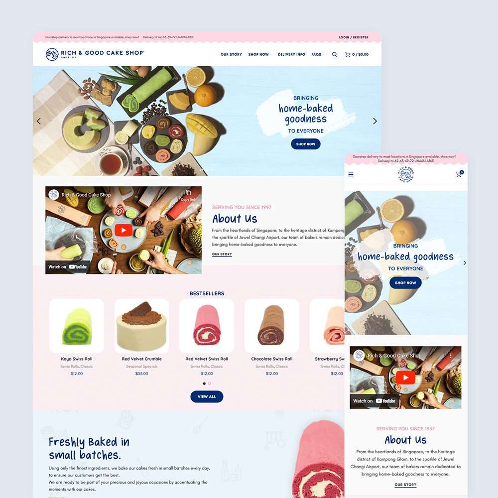 Web Design Portfolio Cover - Rich & Good Cake Shop - Mobile and Tablet Views