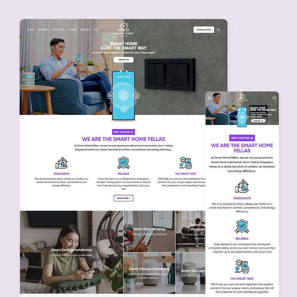 Web Design Portfolio Cover - Smart Homes Fellas - Mobile and Tablet Views