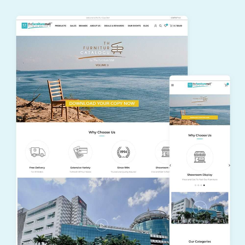 Web Design Portfolio Cover - The Furniture Mall - Mobile and Tablet Views