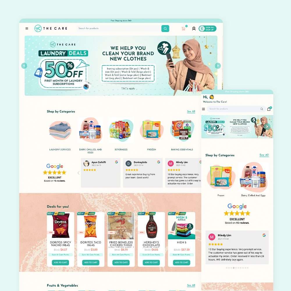 Web Design Portfolio Cover - The Care - Mobile and Tablet Views