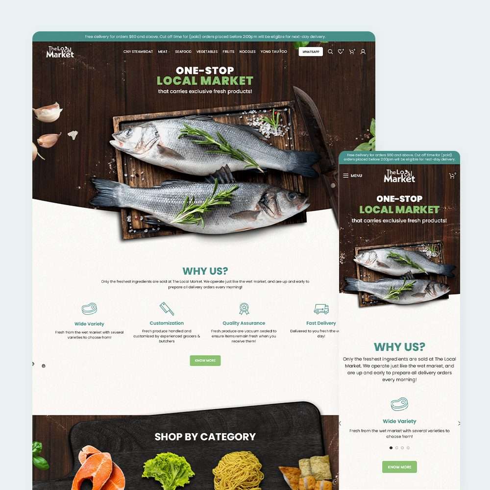Web Design Portfolio Cover - The Local Market - Mobile and Tablet Views