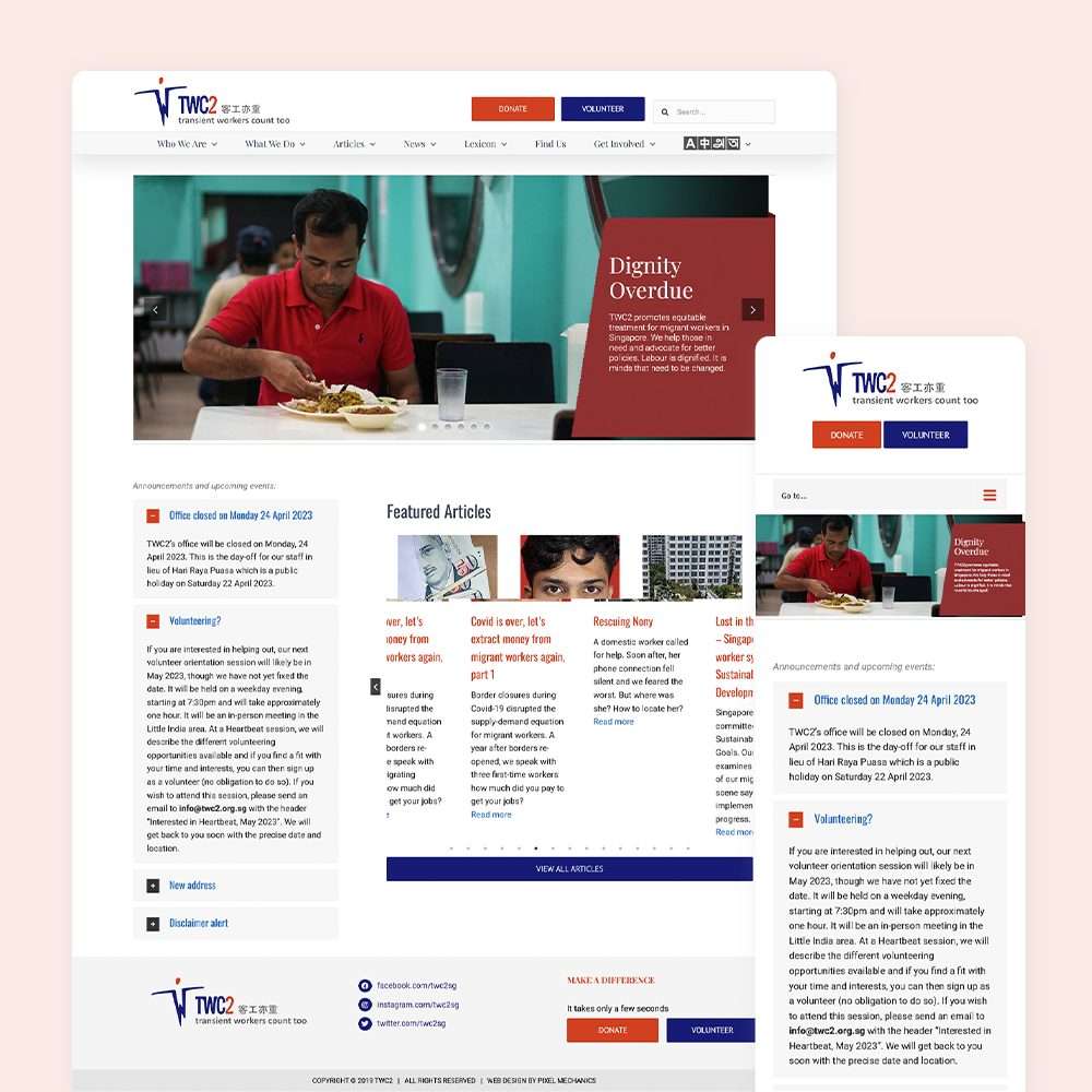Web Design Portfolio Cover - Transient Workers Count Too - Mobile and Tablet Views