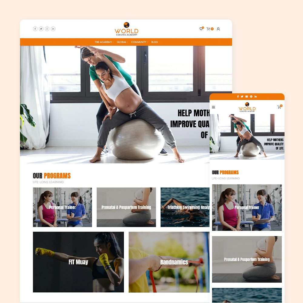 Web Design Portfolio Cover - World Coaches Academy - Mobile and Tablet Views