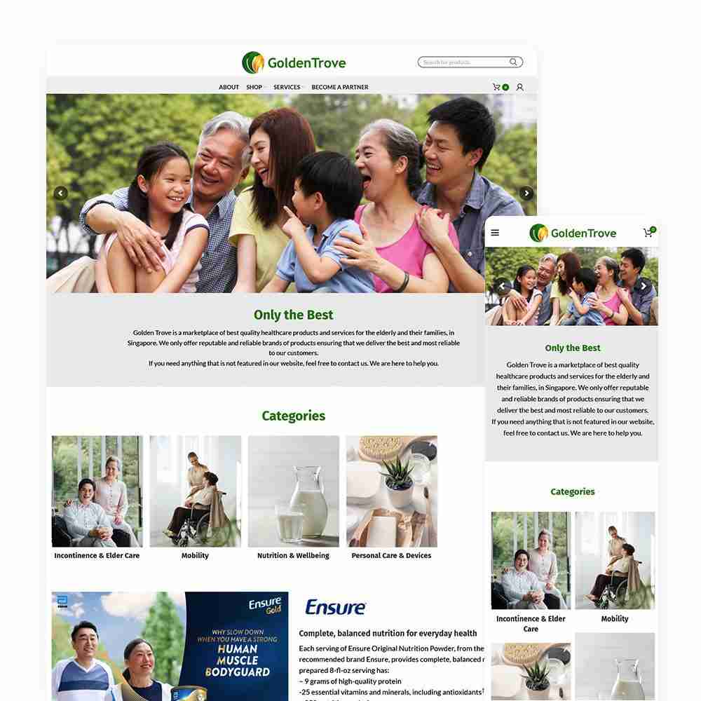 Web Design Portfolio Cover - Golden Trove - Mobile and Tablet Views