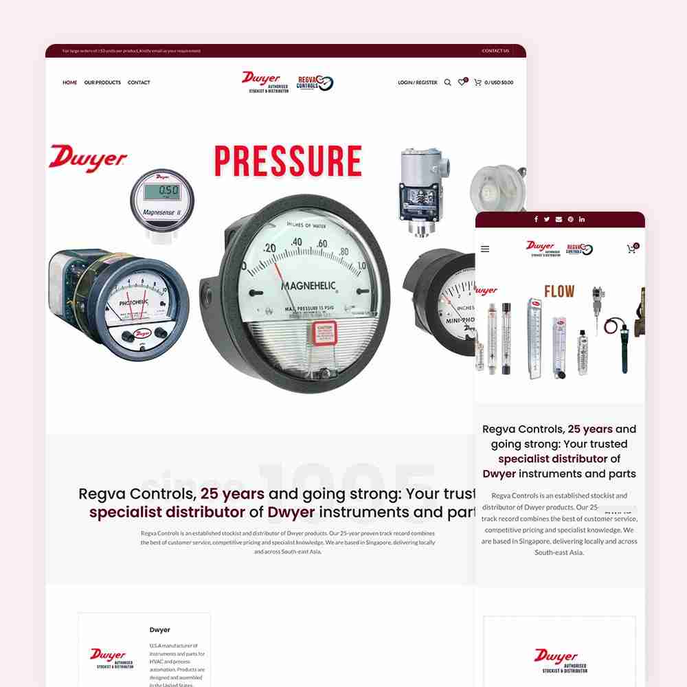Web Design Portfolio Cover - Regva Controls - Mobile and Tablet Views