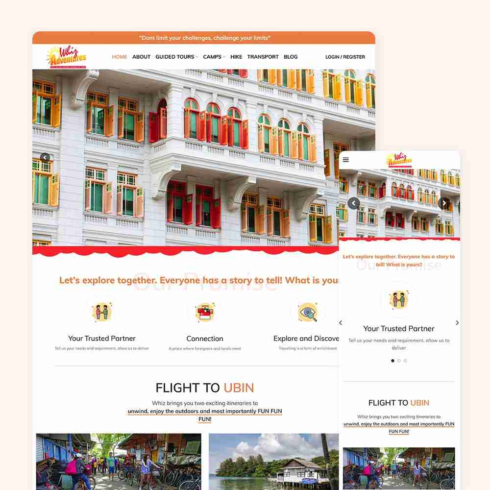 Web Design Portfolio Cover - Whiz Adventures - Mobile and Tablet Views