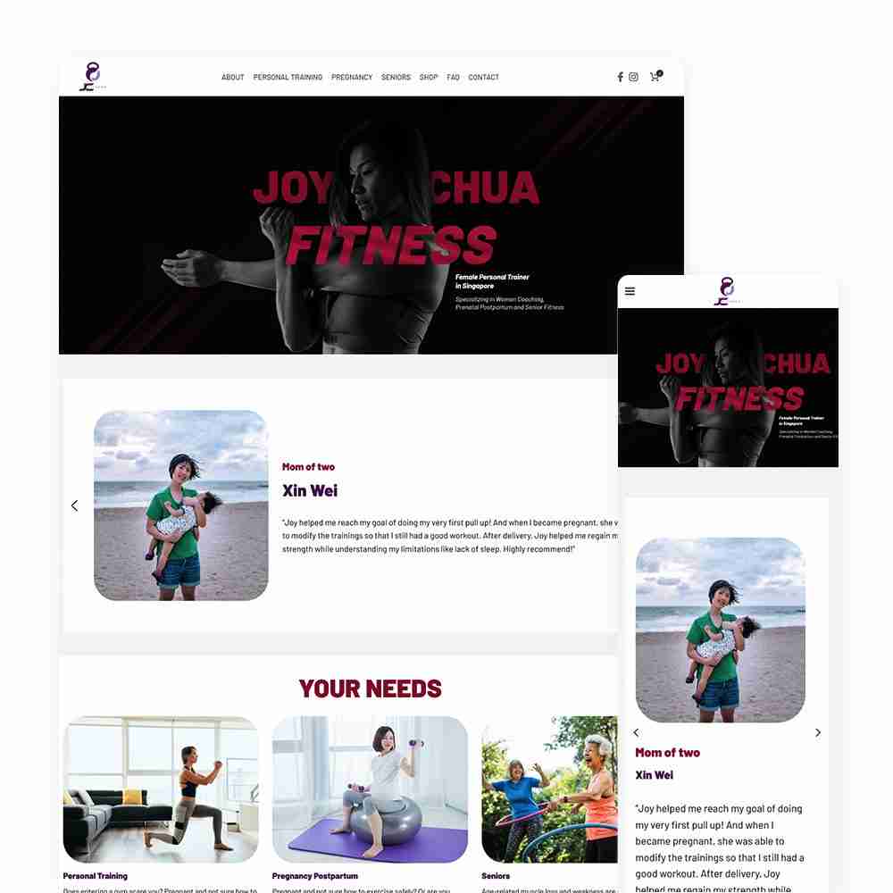 Web Design Portfolio Cover - Joy Chua Fitness - Mobile and Tablet Views