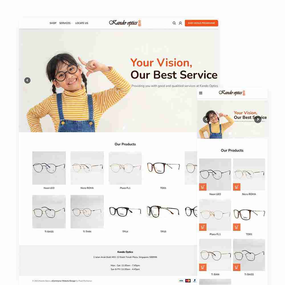 Web Design Portfolio Cover - Kando Optics - Mobile and Tablet Views
