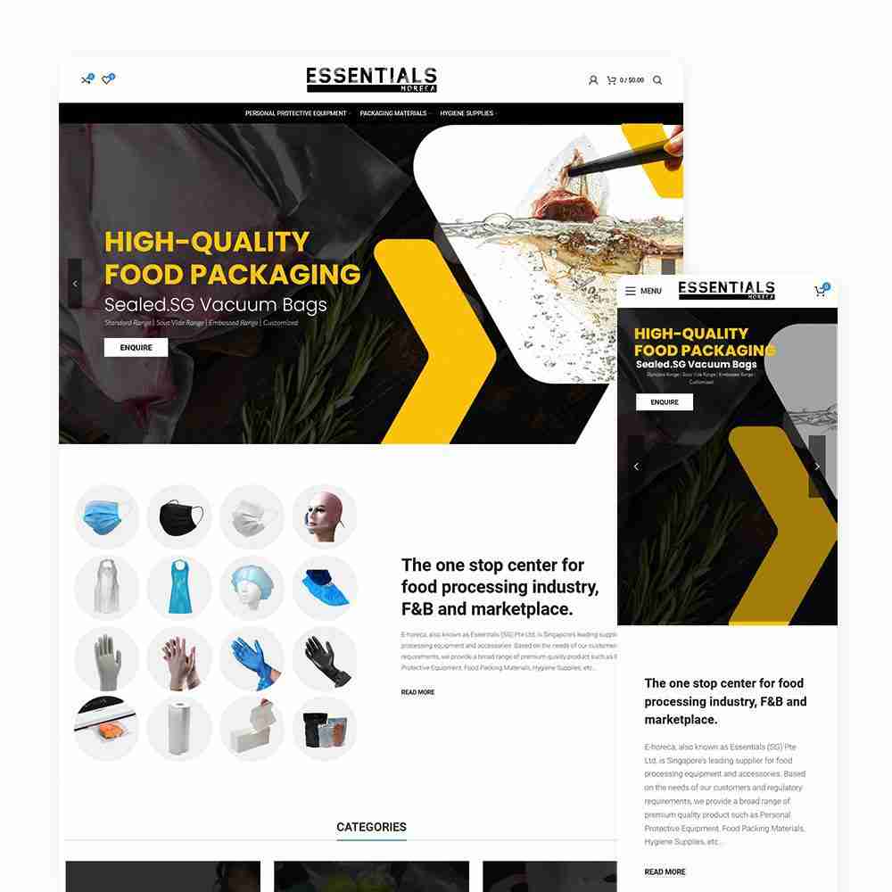 Web Design Portfolio Cover - Essentials Horeca - Mobile and Tablet Views