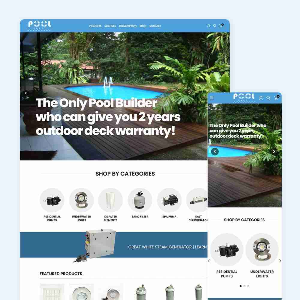 Web Design Portfolio Cover - Poolparty - Mobile and Tablet Views