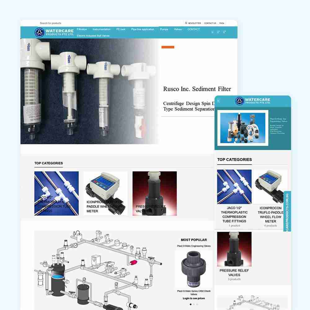 Web Design Portfolio Cover - Watercare Products - Mobile and Tablet Views