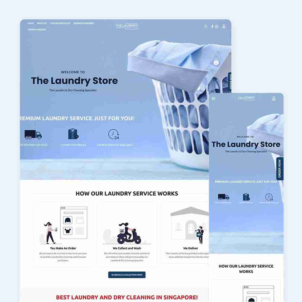 Web Design Portfolio Cover - The Laundry Store - Mobile and Tablet Views
