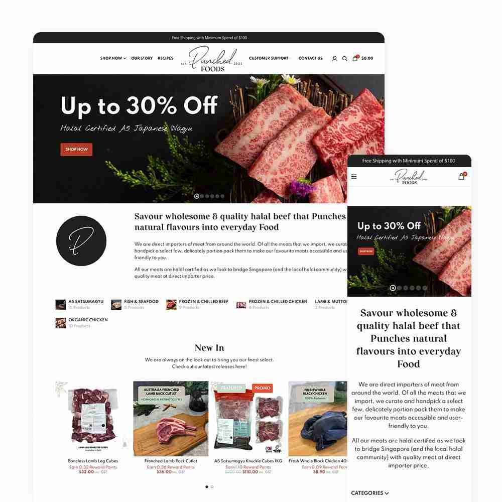 Web Design Portfolio Cover - Punched Foods - Mobile and Tablet Views