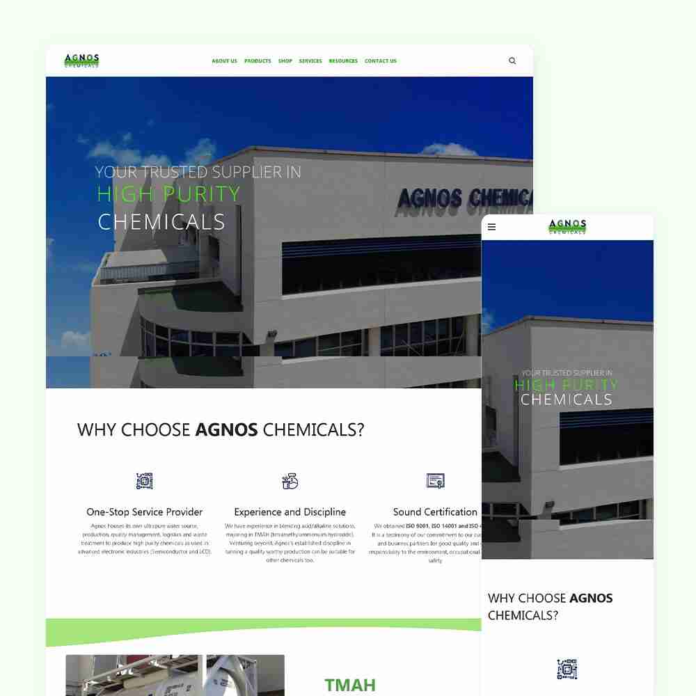 Web Design Portfolio Cover - Agnos Chemicals - Mobile and Tablet Views