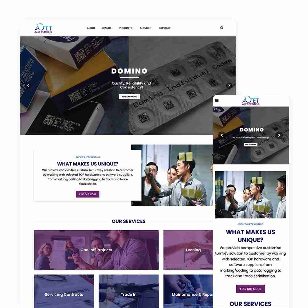 Web Design Portfolio Cover - Ajet Printing - Mobile and Tablet Views