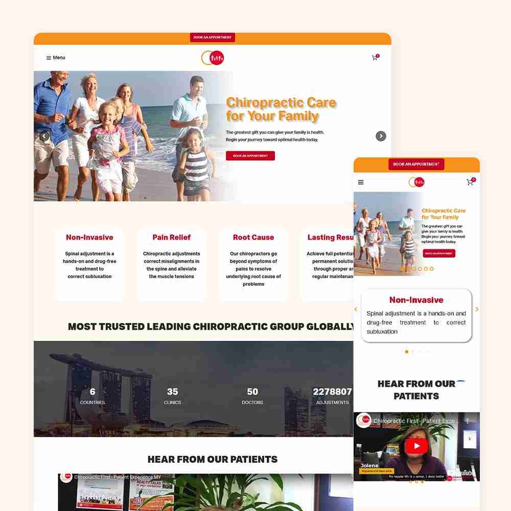 Web Design Portfolio Cover - Chiropractic First Group - Mobile and Tablet Views