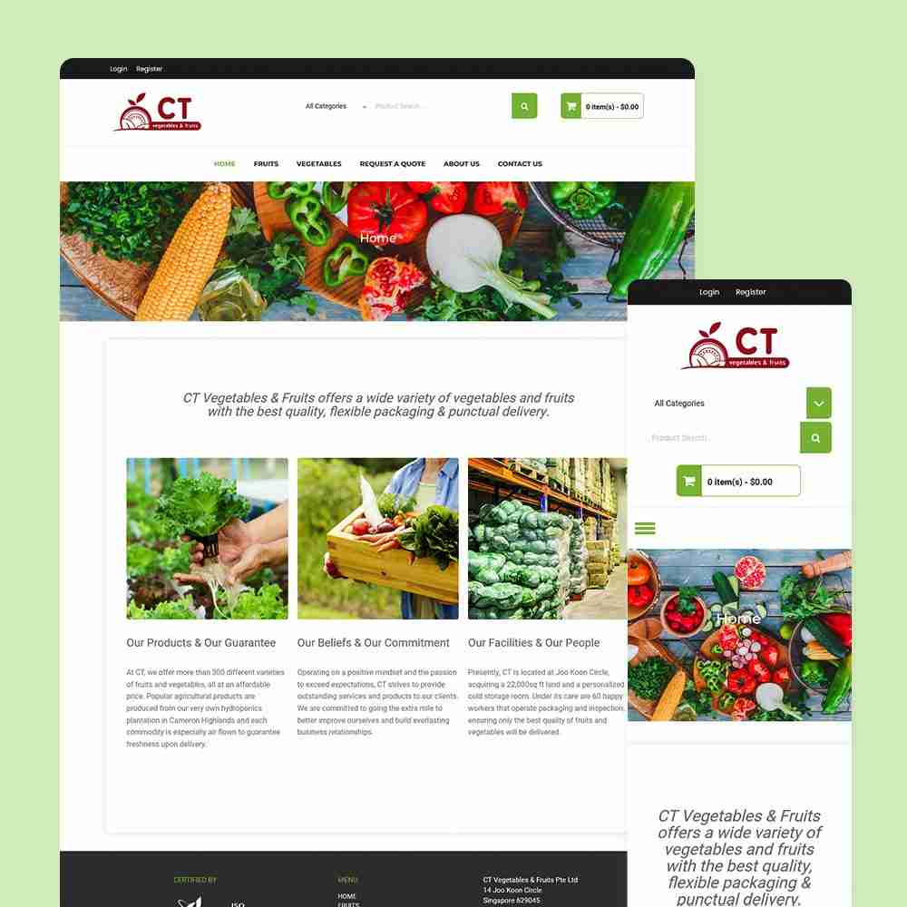 Web Design Portfolio Cover - CT Vegetables & Fruits - Mobile and Tablet Views