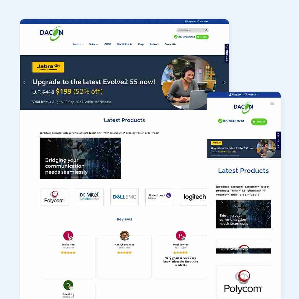 Web Design Portfolio Cover - Dacon Networks - Mobile and Tablet Views