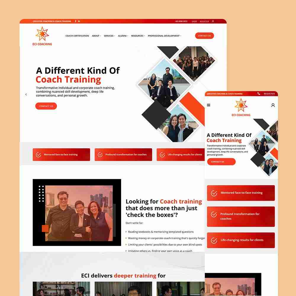 Web Design Portfolio Cover - Executive Coach International - Mobile and Tablet Views