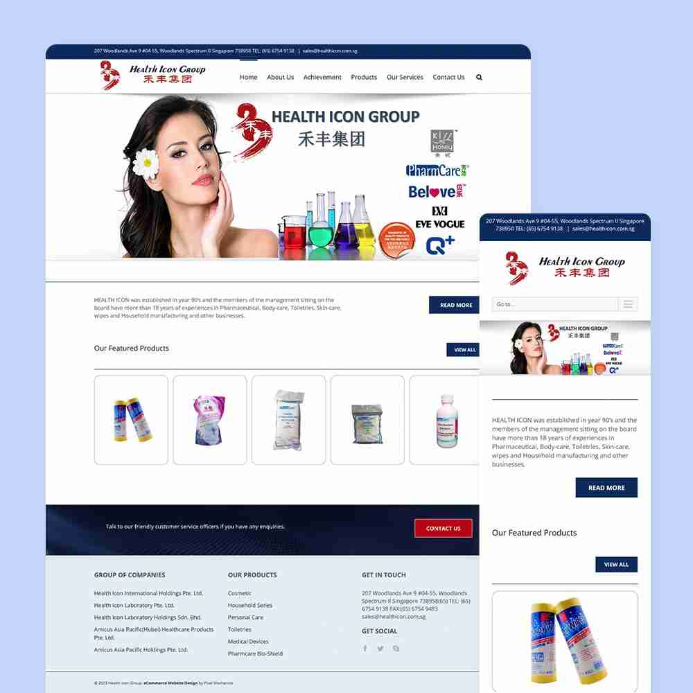 Web Design Portfolio Cover - Health Icon International Holdings Pte Ltd - Mobile and Tablet Views