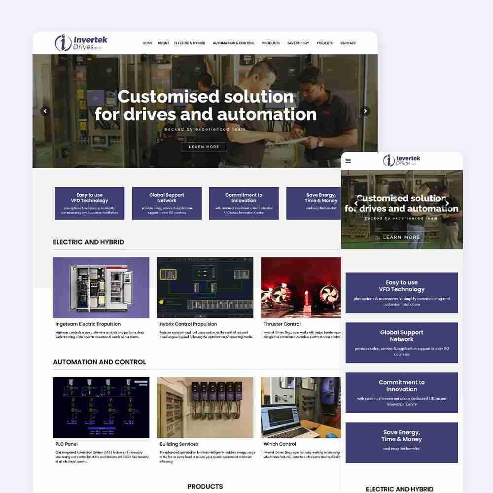 Web Design Portfolio Cover - Invertek Drives Far East - Mobile and Tablet Views