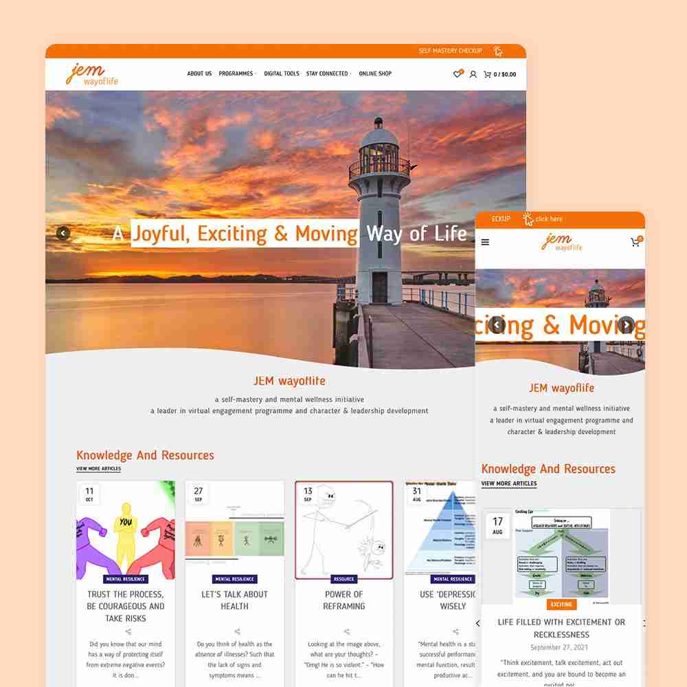 Web Design Portfolio Cover - JEM wayoflife - Mobile and Tablet Views