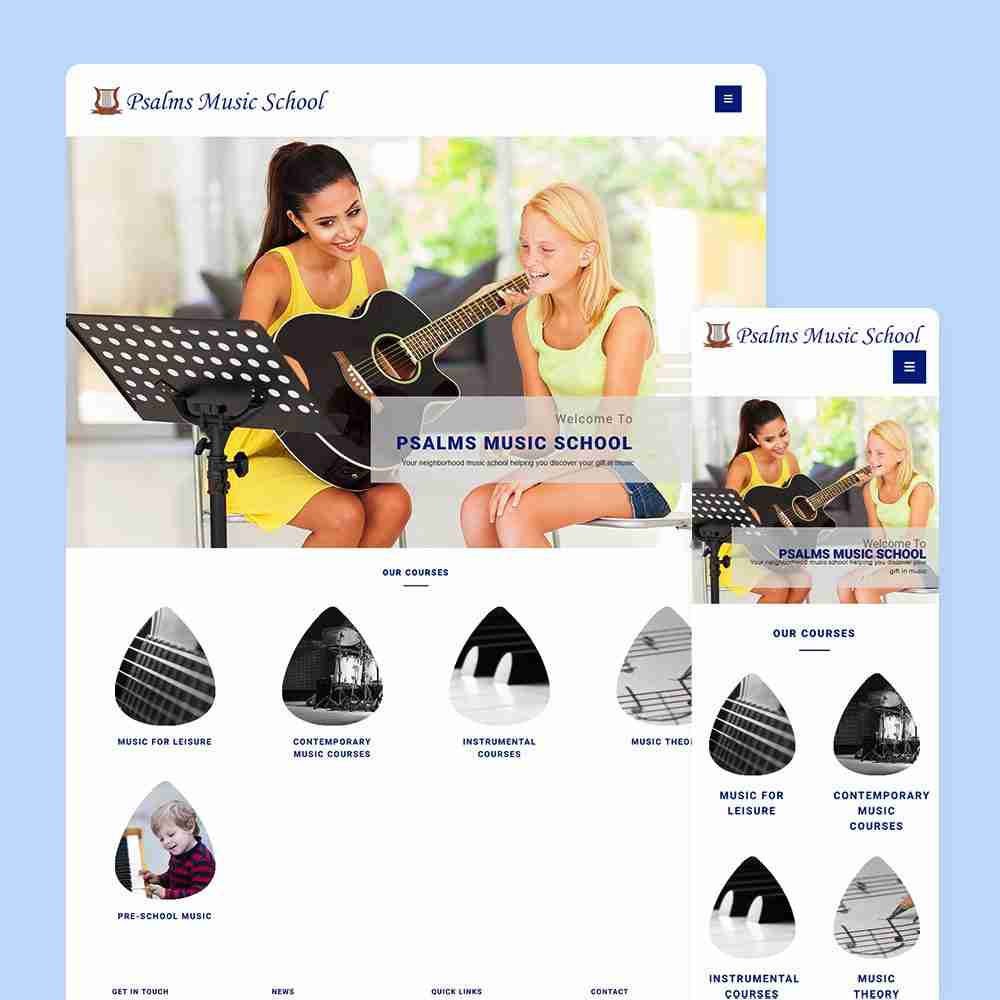 Web Design Portfolio Cover - Psalms Music School - Mobile and Tablet Views
