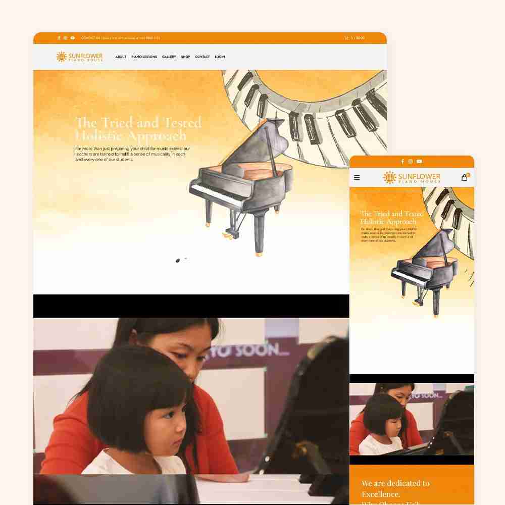 Web Design Portfolio Cover - Sunflower Piano House - Mobile and Tablet Views