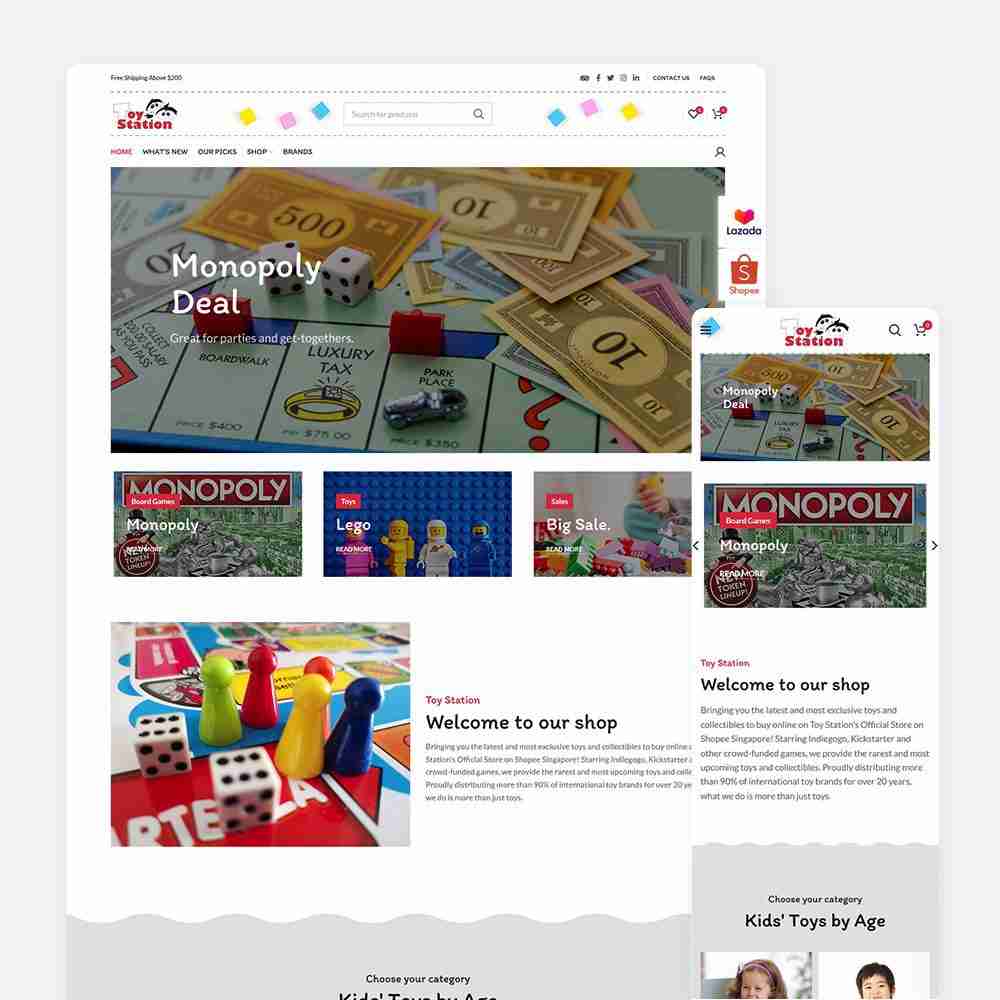 Web Design Portfolio Cover - Toy Station - Mobile and Tablet Views