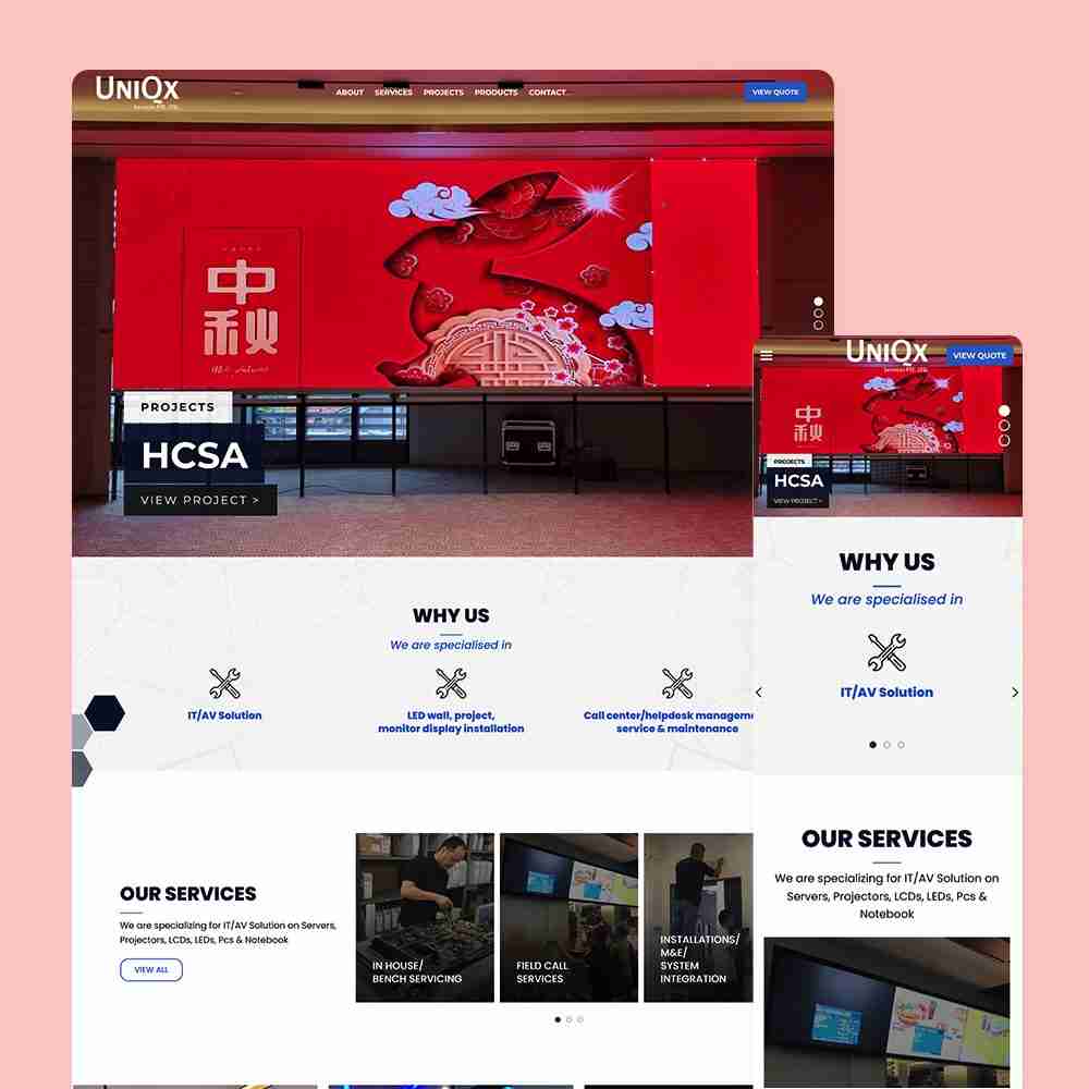 Web Design Portfolio Cover - Uniqx Services - Mobile and Tablet Views